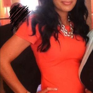 Peach dress above knee. Beautiful formal fit.